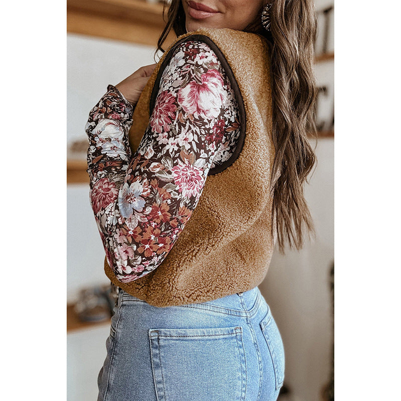 Contrast Color Plush Sleeveless Top For Women