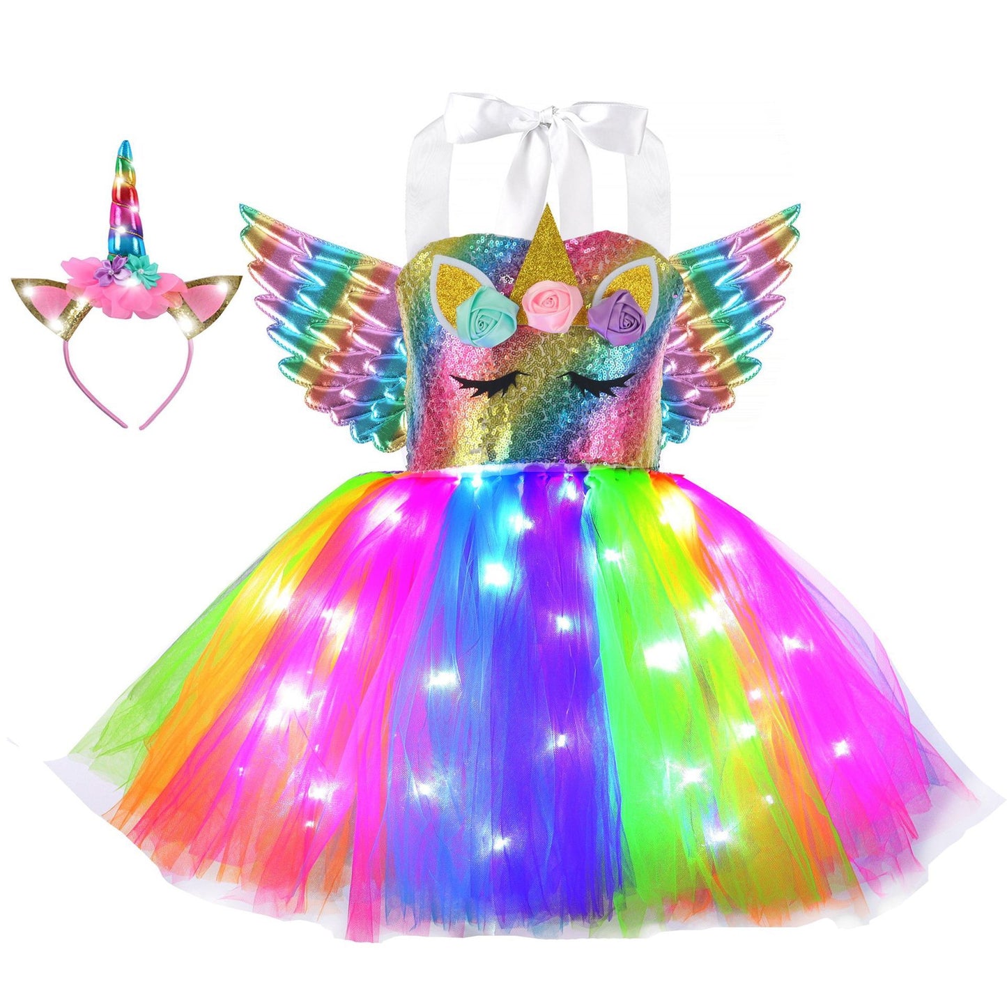 Tutu unicorn kjole med LED lys