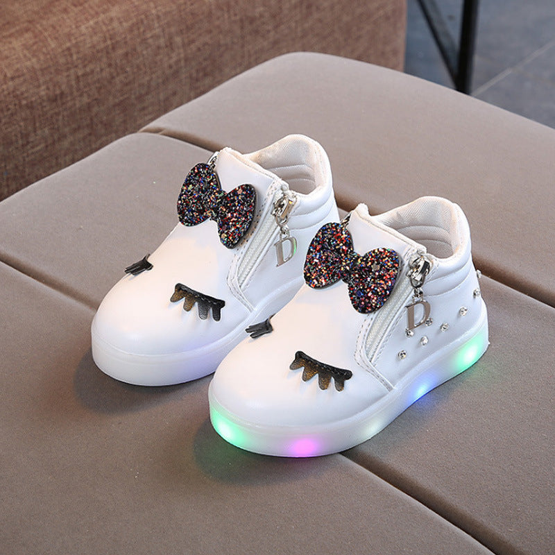 Fashion Rhinestone Lights Children's Shoes Cartoon Bow