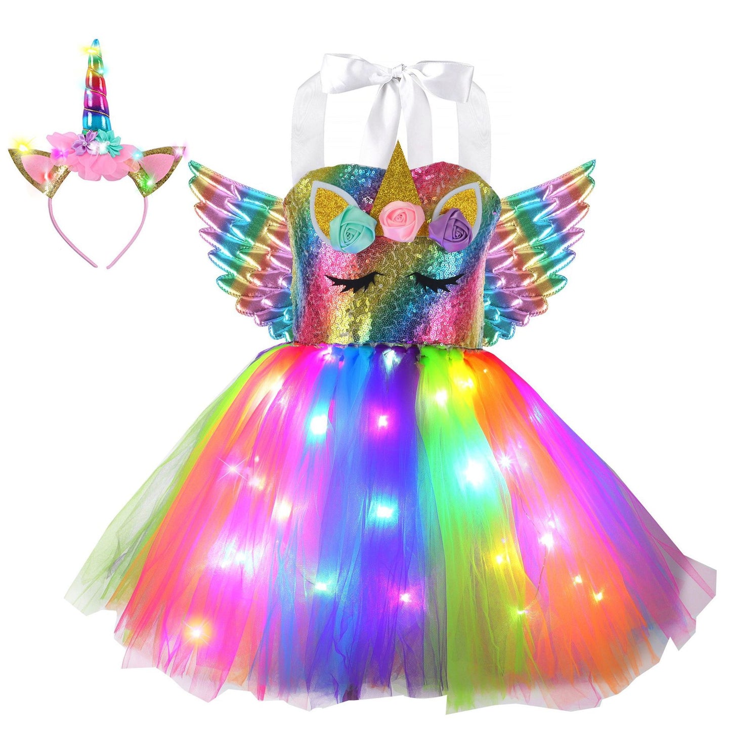 Tutu unicorn kjole med LED lys