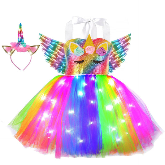 Tutu unicorn kjole med LED lys