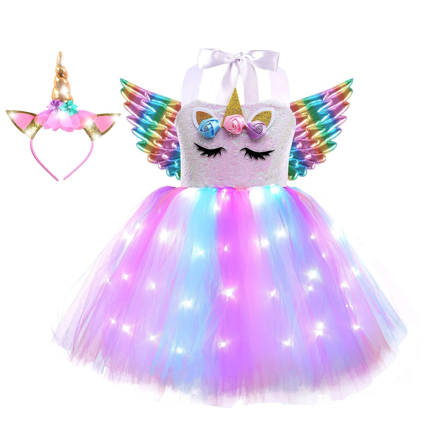 Tutu unicorn kjole med LED lys