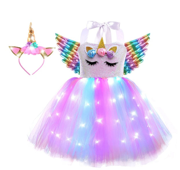 Tutu unicorn kjole med LED lys